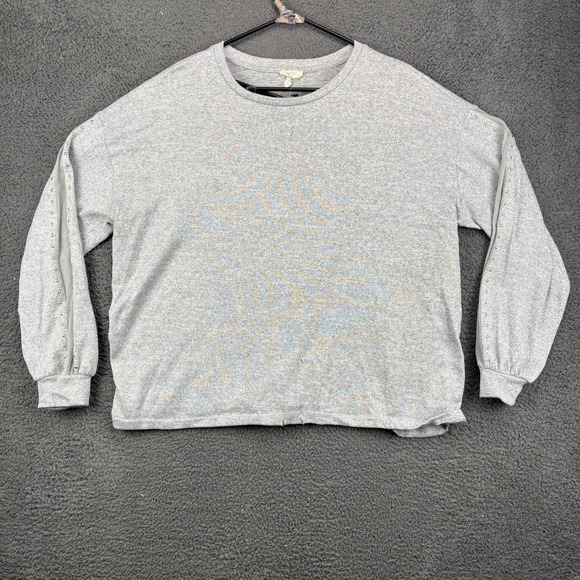 Como Blu Tops - COMO BLU Women's Gray Heathered Long Sleeve Crew Neck‎ Top Studded Size 3X